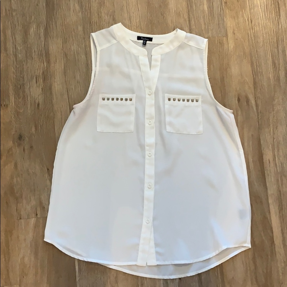 White Studded Pocket Tank Blouse